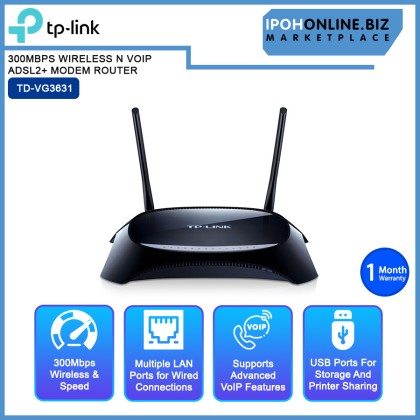 TP-LINK TD-VG3631 300MBPS WIRELESS N VOIP ADSL2+ MODEM ROUTER